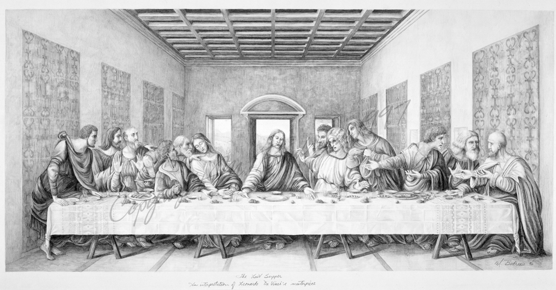 graphite for drawing paper Copyright 30×15 Budreau paper Last on Supper M. 1997 Graphite